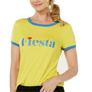 Jenni Pajama Top Size L Fiesta Graphic Short Sleeve Ringer Yellow Loungewear